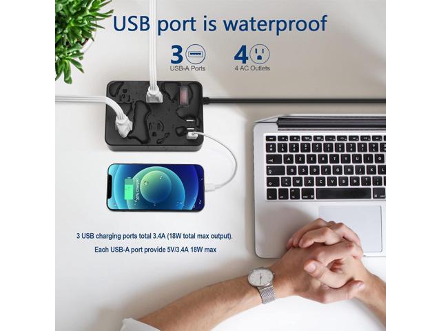 Outdoor Power Strip Weatherproof,Waterproof Surge Protector with 4 Outlets,3 USB,Shockproof Overload Protection, Multi Outlet Extension for...