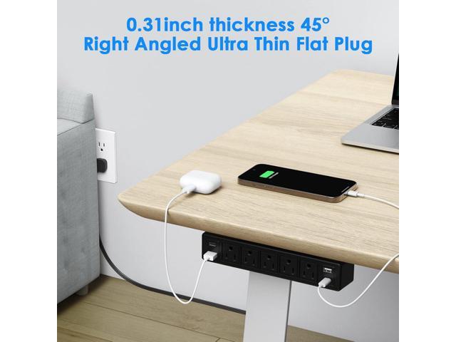 40W Under Desk Power Strip Mountable,20W USB-C Fast Charging Flat Plug Power Strip Surge Protector 1200J,9 in 1 Desk Outlet,5 Outlets,2 USB-C,2...