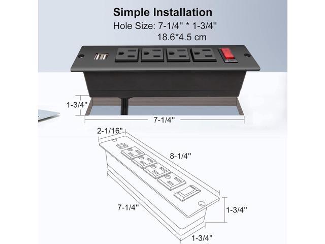 Recessed Power Strip with USB Flush Mount Power Outlet Built in Desktop Power Extension Cord Plug for Countertop Kitchen Drawer Conference Cabinet...