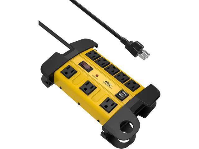 Heavy Duty Surge Protector Power Strip with 2 USB Ports, CRST 8-Outlet Metal Industrial Power Block with 15A Circuit Breaker, 6ft Extension Cord,...