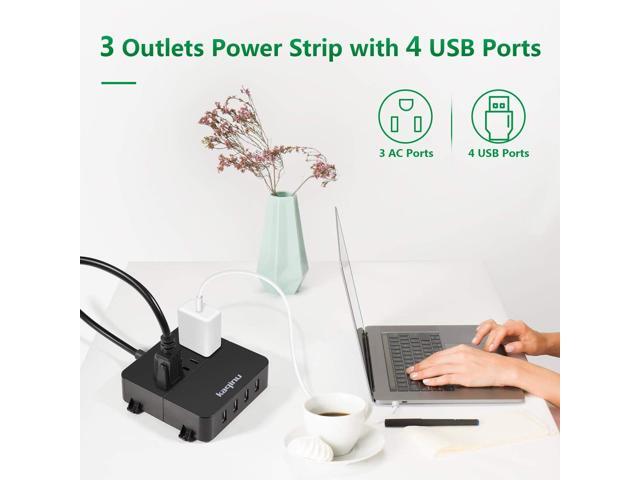 Power Strip with USB - Wall Mountable Power Strip with 4 USB Ports & 3 Outlets with On/Off Switch & 5ft Extension Cord for Cruise Ship, Travel,...