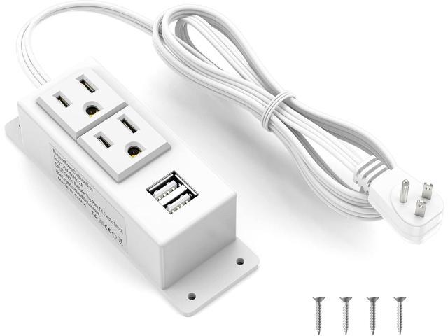 Kungfuking Power Strip with USB, Wall Mountable Socket Surge Protector Power Strip with 2 AC Outlets and 2 USB Charging Ports White Extension Cord...
