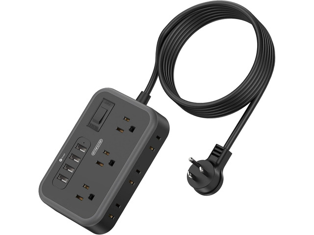 Flat Plug Extension Cord 10 Ft, NTONPOWER 6 Widely Spaced Outlet(2 Side) Power Strip with 4 USB Ports, Overload Protection, Wall Mount Charging...