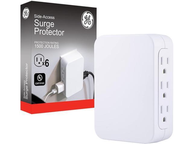 GE Pro 6-Outlet Extender, Surge Protector, Side Access, Wall Tap Adapter, 3-Prong, 1200 Joules, Warranty, UL Listed, White, 10353