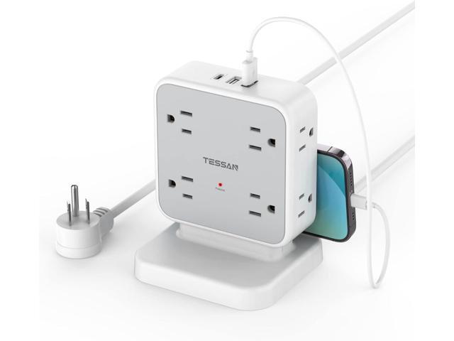 Power Strip Tower Surge Protector, TESSAN 8 AC Outlets with 3 USB (1 USB C Port), 5 FT Flat Plug Extension Cord with 900 Joules Protection, Desk...
