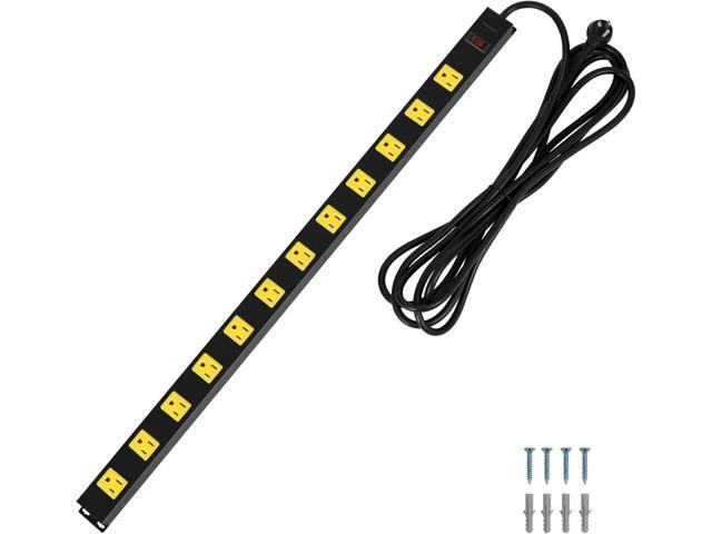 SURAIELEC 12 Outlet Long Metal Power Strip, 15 FT Cord Surge Protector, Angled Flat Plug, Wide Spaced Outlet Power Bar, 15A Breaker, Wall...