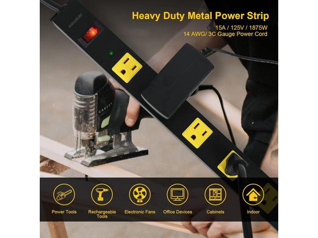 SURAIELEC 12 Outlet Long Metal Power Strip, 15 FT Cord Surge Protector, Angled Flat Plug, Wide Spaced Outlet Power Bar, 15A Breaker, Wall...