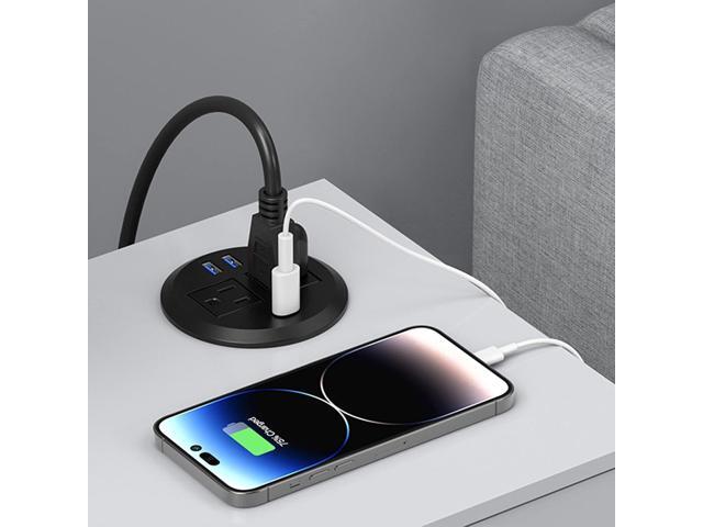 Recessed Power Grommet with AC Outlets, 20W Fast Charging USB-C Port - Flush-Mount for Desktop,Workspace Essential Desk Outlet Black