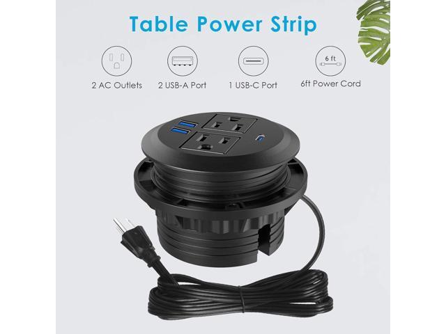 Recessed Power Grommet with AC Outlets, 20W Fast Charging USB-C Port - Flush-Mount for Desktop,Workspace Essential Desk Outlet Black