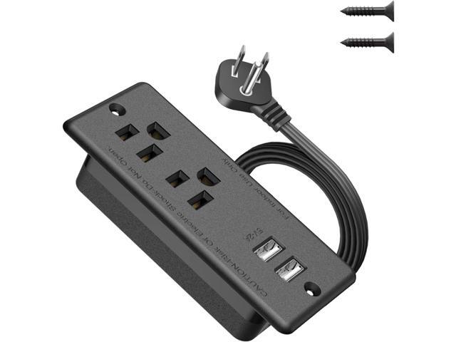 Recessed Power Strip with 2 USB,Flat Plug Ultra Thin Extension Cord,Furniture Desktop Charging Station for Side Table,End Table,Flush-Mount Desk...