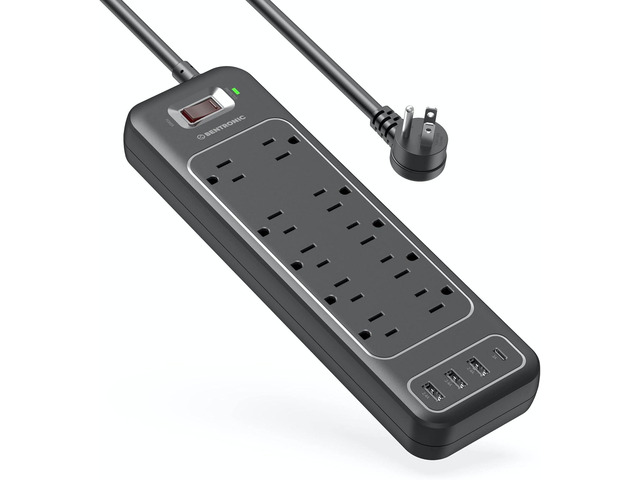 Power Strip Surge Protector USB-C and 10 AC Outlets, 3 USB and 1 USB C, Fast Charging Ports, Black, Flat Plug 6 ft Extension Cord, 2100 J 1875...