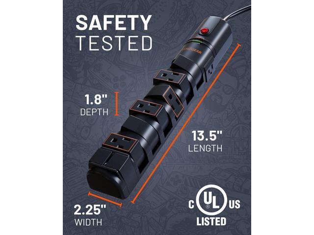 ECHOGEAR VoltSpin Surge Protector Power Strip with Rotating Outlets, Flat Plug, Long Cord, & Mounting Holes - Power Strip with Heavy Duty Surge...