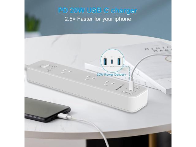 Power Strip, PowerLot USB Power Strip Surge Protector, 3 Outlets & 32W USB (1 USB C& 2 USB A) PD Power Strip with Extension Cord 5ft, ETL Flat Plug...