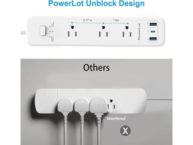 Power Strip, PowerLot USB Power Strip Surge Protector, 3 Outlets & 32W USB (1 USB C& 2 USB A) PD Power Strip with Extension Cord 5ft, ETL Flat Plug...