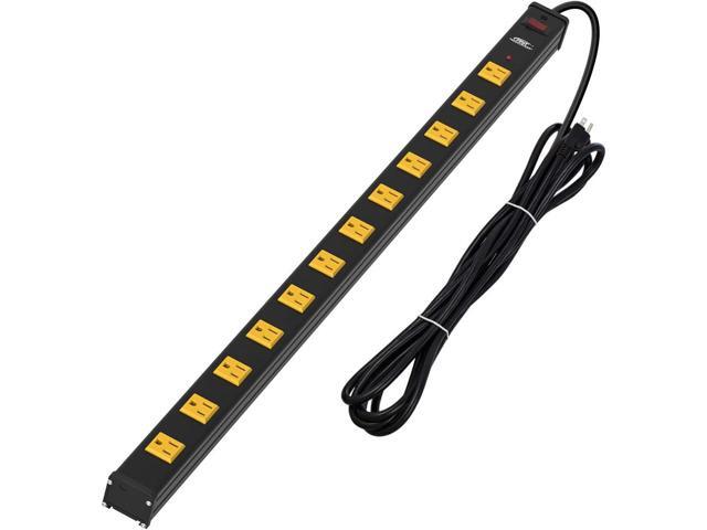 CRST Heavy Duty Surge Protector Power Strip Wide Spaced 12-Outlet 15 Feet Long Extension Cord with Mounting Brackets 15A Circuit Breaker 1800 Joules