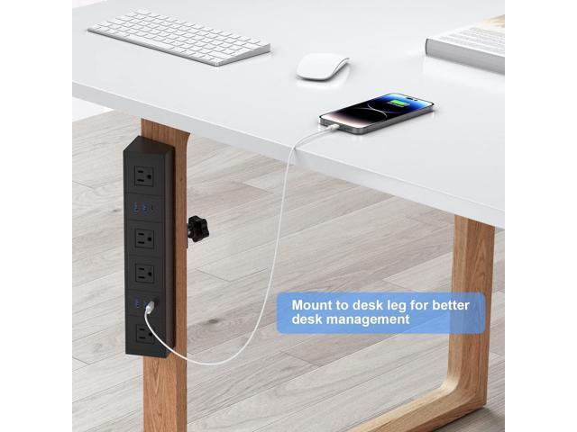 Desk Clamp Power Strip with 20W USB C,USB Total 40W Desk Edge Power Strip,4 Wide Spaced Tamper Resistant AC Outlets,2 USB-C,4 USB-A,6ft Flat Plug...