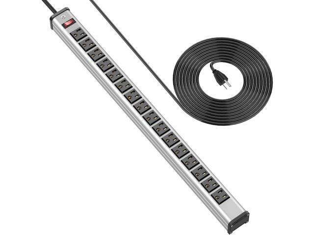 Metal 16 Outlet Power Strip, Extra Long Power Strip With10ft Cord, BTU Heavy Duty Power Strip Wall Mount, Garage Power Strip with Switch for Work...