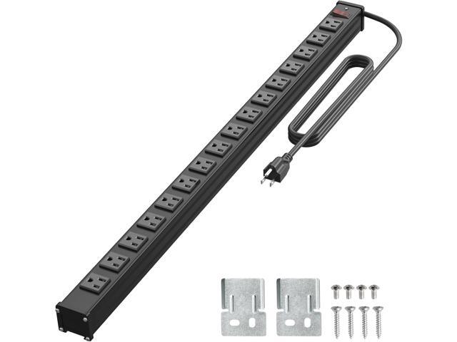 QBA 16 Outlet Metal Power Strip, Long Power Strip with 10FT Extension Cord, Wall Mount Heavy Duty Power Strip for Home Office Garage Warkshop, ETL...