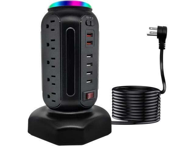 Power Strip Tower with Colorful Night Light,15 Outlets 6 USB Ports, Surge Protector with USB Fast Charger & 6.5ft Extension Cord, Outlet Overload...