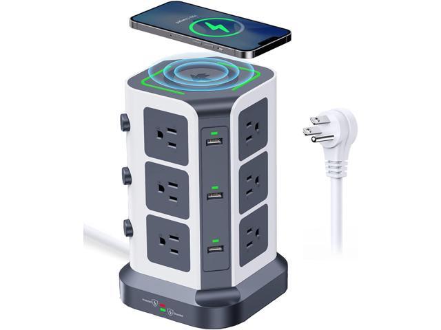 KOOSLA Power Strip Tower, [15W] Wireless Charger Surge Protector - 12 AC Multiple Outlets & 6 USB Ports, 6.5ft Extension Cord Charging Station for...