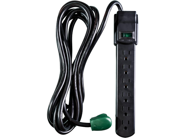 Power By GoGreen Go Green Power Inc. 6 Outlet Surge Protector, Black, 6ft Cord - 250 Joules, Circuit Breaker, Mountable, Great for in-Home Use