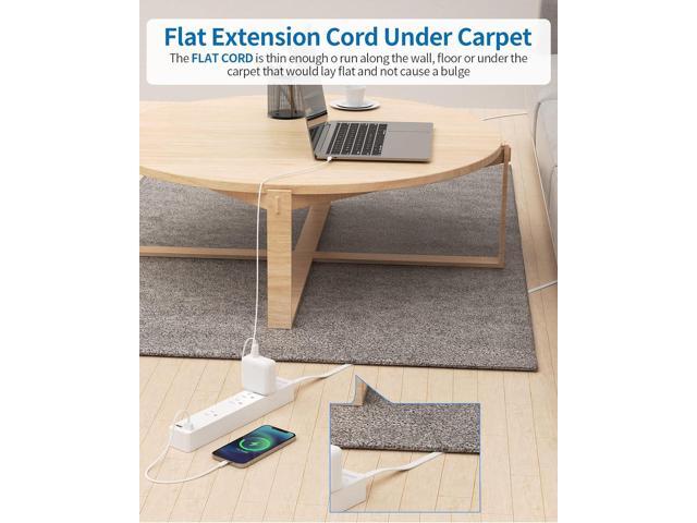 Flat Extension Cord 15 ft, NTONPOWER Ultra Thin Flat Extension Cord Under Carpet, Rug, Door, Wall Mount Power Strip Flat Plug with 4 Outlets 2 USB,...