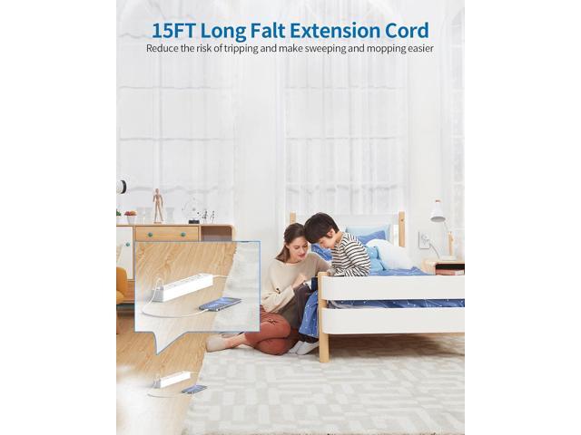 Flat Extension Cord 15 ft, NTONPOWER Ultra Thin Flat Extension Cord Under Carpet, Rug, Door, Wall Mount Power Strip Flat Plug with 4 Outlets 2 USB,...
