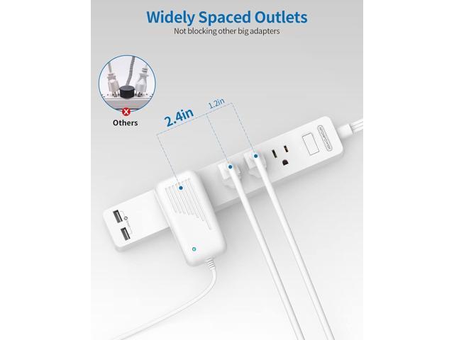 Flat Extension Cord 15 ft, NTONPOWER Ultra Thin Flat Extension Cord Under Carpet, Rug, Door, Wall Mount Power Strip Flat Plug with 4 Outlets 2 USB,...