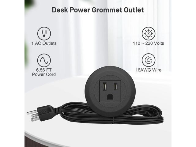 Mini Desktop Power Hub Grommet Socket, Flush-Mount Desk Outlet Build-in 1 US Standard Outlet with 6.56 FT Extension Power Cord, Recessed Power...