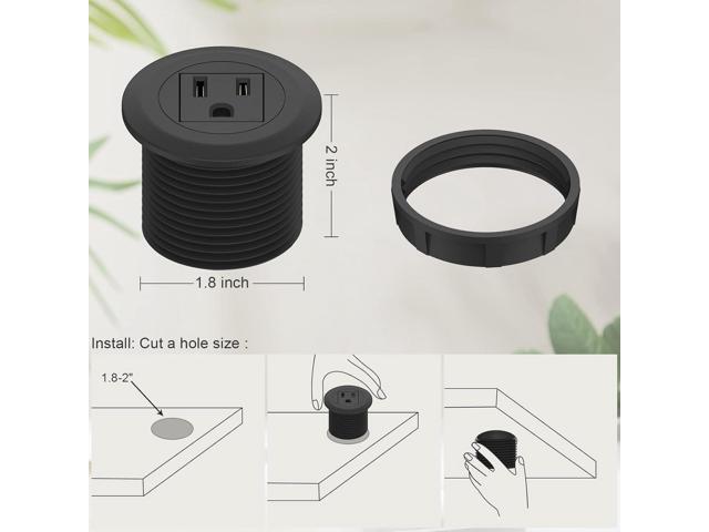 Mini Desktop Power Hub Grommet Socket, Flush-Mount Desk Outlet Build-in 1 US Standard Outlet with 6.56 FT Extension Power Cord, Recessed Power...