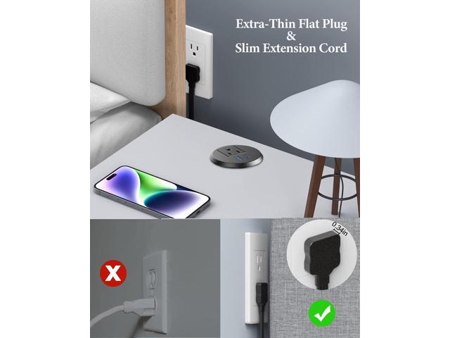 2 inch Desktop Power Grommet with PD 20W USB C,Ultra Thin Flat Plug Power Strip,Recessed Outlet,Slim Outlet Extender for Office,Table Outlets for...