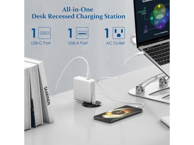 2 inch Desktop Power Grommet with PD 20W USB C,Ultra Thin Flat Plug Power Strip,Recessed Outlet,Slim Outlet Extender for Office,Table Outlets for...