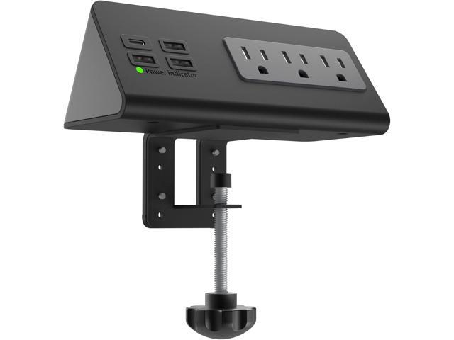 Nightstand Edge Mount Power Strip with USB-C Ports Tabletop Surge Protector Desk Clamp Power Sockets with 3 AC Outlets &4 Fast Charging USB Ports...
