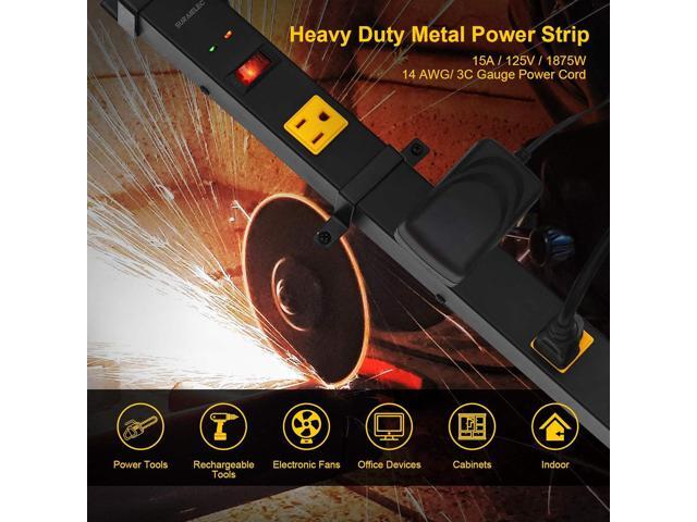 SURAIELEC 10 Outlet Long Power Strip Surge Protector, Industrial Heavy Duty Metal Shop Power Strip with Flat Plug, 1000 Joules, 15 AMP Breaker, 6FT...