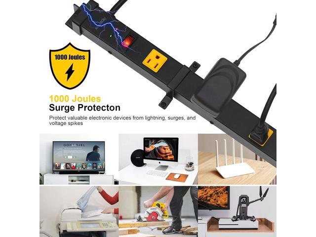 SURAIELEC 10 Outlet Long Power Strip Surge Protector, Industrial Heavy Duty Metal Shop Power Strip with Flat Plug, 1000 Joules, 15 AMP Breaker, 6FT...