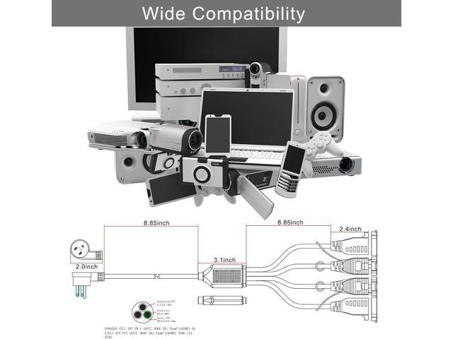 KUNCAN 4 Way Power Splitter - 45 Degrees Lower Right Corner Downward Angled US Flat Plug 1 to 4 Extended Outlets Male to Female SVT 16AWG Extension...
