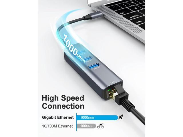ABLEWE USB C to Ethernet Adapter, 4-in-1 RJ45 to USB-C/Thunderbolt 3 to Gigabit Ethernet LAN Network Adapter for MacBook Pro/Air 2021/2020/2019,...
