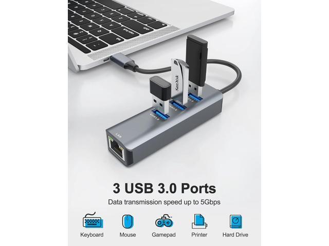 ABLEWE USB C to Ethernet Adapter, 4-in-1 RJ45 to USB-C/Thunderbolt 3 to Gigabit Ethernet LAN Network Adapter for MacBook Pro/Air 2021/2020/2019,...