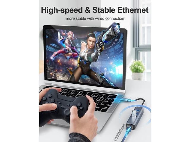ABLEWE USB C to Ethernet Adapter, 4-in-1 RJ45 to USB-C/Thunderbolt 3 to Gigabit Ethernet LAN Network Adapter for MacBook Pro/Air 2021/2020/2019,...