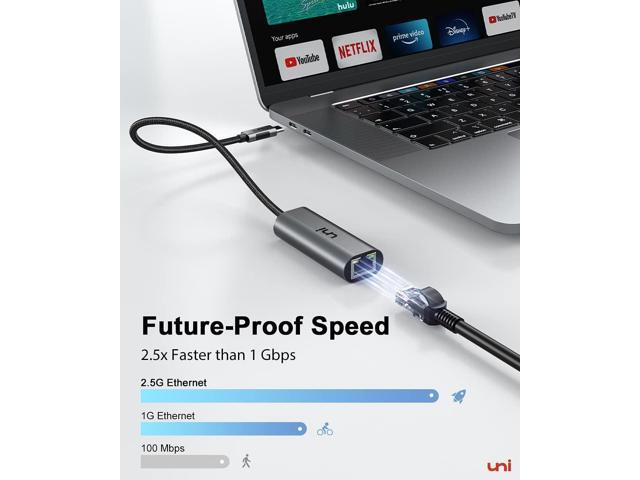 uni USB-C to Ethernet Adapter 2.5 Gbps, Blazing Fast Type-C(Thunderbolt 4/3 Compatible) to RJ45 Adapter, Sturdy Aluminum Gigabit Network Adapter,...