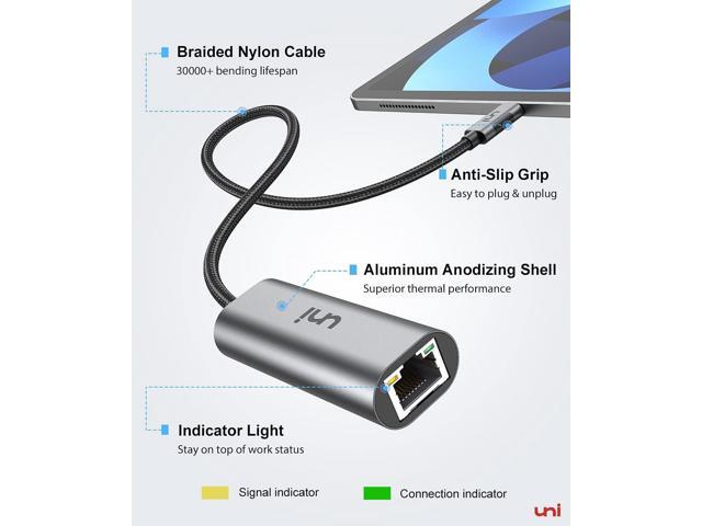 uni USB-C to Ethernet Adapter 2.5 Gbps, Blazing Fast Type-C(Thunderbolt 4/3 Compatible) to RJ45 Adapter, Sturdy Aluminum Gigabit Network Adapter,...