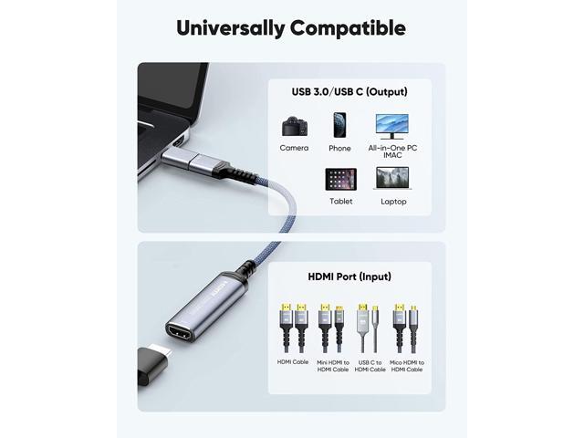 4K HDMI Video Capture Card, Highwings Cam Link HDMI to USB C/3.0 Video Record Capture Device 1080p 60FPS Audio Game Capture Adapter for Streaming...