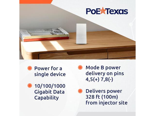 Poe Texas PoE Injector - Single Port PoE+ Power Over Ethernet PoE Adapter for 802.3at - 10/100/1000 Gigabit Data with Integrated 52V 30W Power...