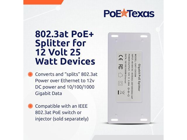 12 Volt PoE+ - IEEE 802.3at - Splitter Splits Power Over Ethernet to 12v DC & Gigabit Data with Opto-Isolation Protection for 12v 25w Devices,...