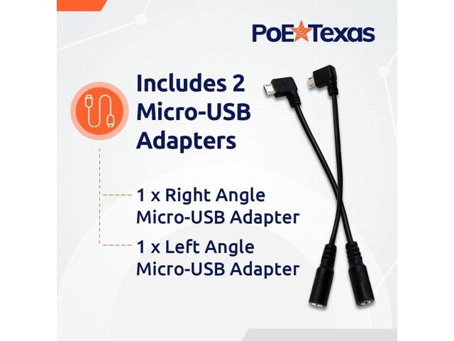 PoE Texas 802.3af Power Over Ethernet PoE Splitter + MicroUSB Connectors, 5 Volts 10 Watts Output & Gigabit Data - for 5V Power to Tablets,...