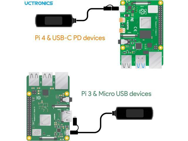 UCTRONICS Gigabit PoE Splitter 5V 3A, 2-in-1 PoE to USB C/Micro USB Adapter, IEEE 802.3af/at Compliant 10/100/1000Mbps for Raspberry Pi 3/4,...