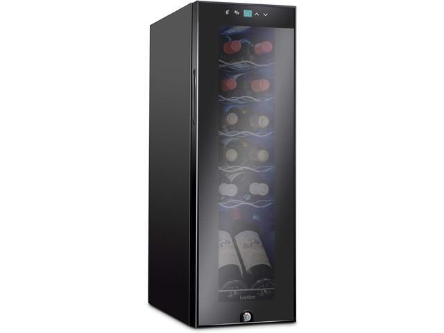 Ivation 12 Bottle Compressor Wine Cooler, Freestanding Fridge w/Lock, Black Small, quiet wine refrigerator and cellar with a UV glass door, LED.