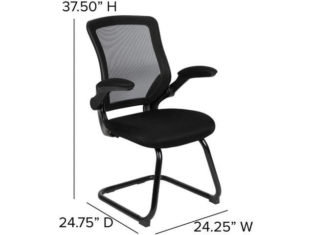Flash Furniture Kale Black Mesh Sled Base Side Reception Chair with Flip-Up Arms