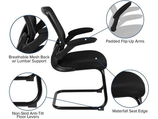 Flash Furniture Kale Black Mesh Sled Base Side Reception Chair with Flip-Up Arms