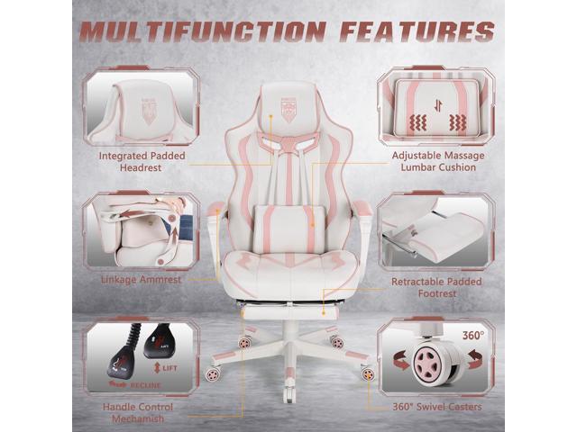 Vonesse Pink Gaming Chair PC Game Chair for Girls Racing Style Reclining Computer Chair with Footrest Office Ergonomic Gaming Computer Chair with...